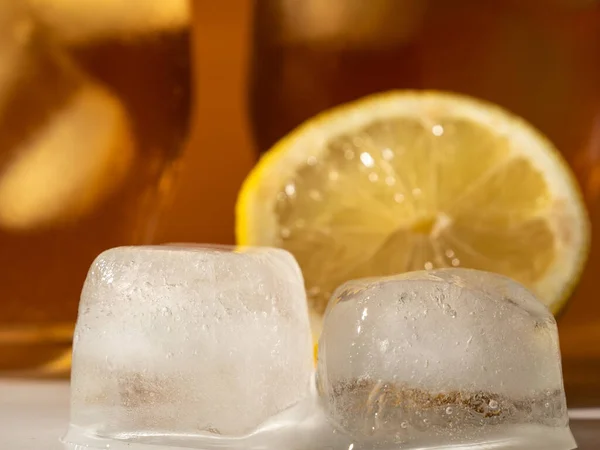 Тло Льодовикового Чаю Склянці Кубиками Льоду Лід Льодом Крупним Планом — стокове фото