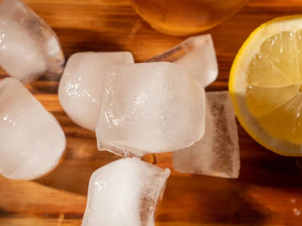 Тло Льодовикового Чаю Склянці Кубиками Льоду Лід Льодом Крупним Планом — стокове фото