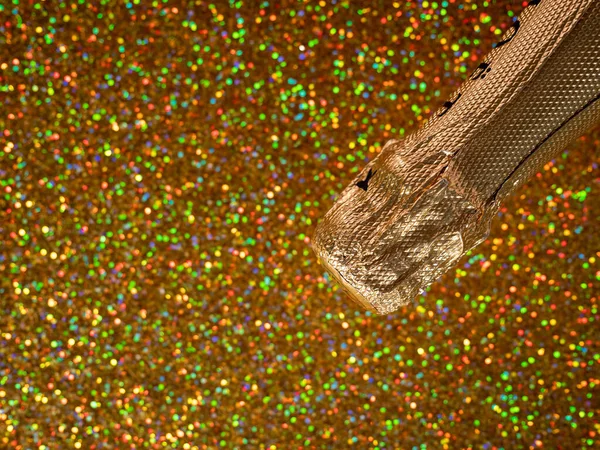 Garrafa Champanhe Com Brilho Dourado Sobre Fundo Brilhante Festa Divertida — Fotografia de Stock