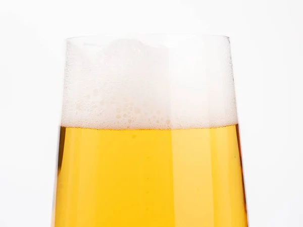 Bicchiere Birra Sfondo Bianco Bicchiere Birra Leggera Con Schiuma Primo — Foto Stock