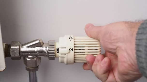 Person Turns Heating Setting Central Heating Radiator Thermostat Medium Maintain — Stock Video