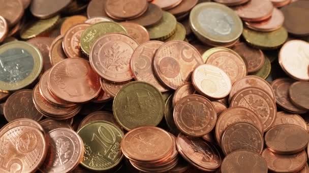 Primer Plano Las Monedas Metal Giratorias Montón Giratorio Céntimos Euro — Vídeos de Stock