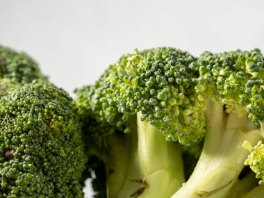 Beyaz arka planda brokoli. Brokoli şefi. Yakın plan..