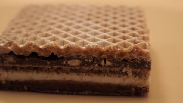Waffles Crocantes Com Creme Cacau Nozes Bolachas Com Chocolate Nozes — Vídeo de Stock