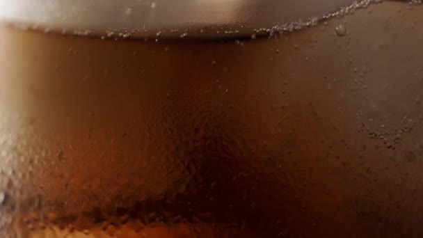 Cola Drink Ice Carbonated Refreshing Drink Ice Cola Bubbles Macro — Stock Video
