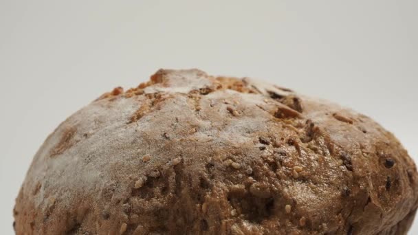 Rotation Dark Bread White Background Bread Grains Close — Video