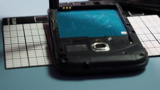 Technician Repairs Smartphone Laboratory Copy Space Concept Computer Hardware Mobile — Video Stock