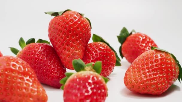 Ripe Strawberries White Background Strawberries Close — Stock videók