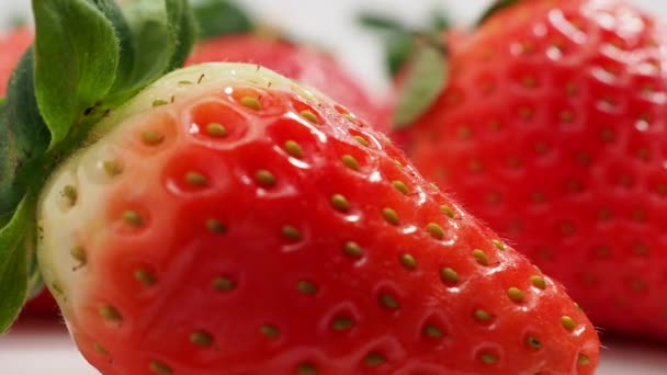 Rotating Ripe Strawberries White Background Strawberries Close Macro Video Red — Stock video