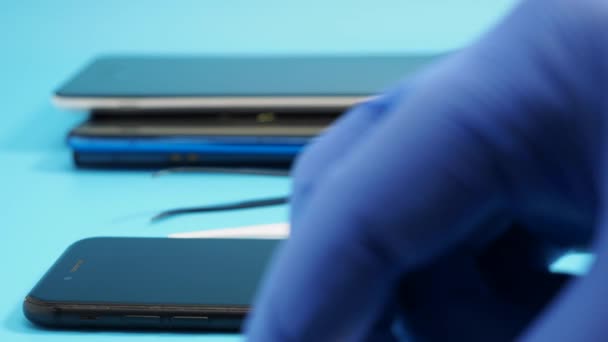 Rotating Cartridge Printer Ink Blue Background Close — Vídeo de stock