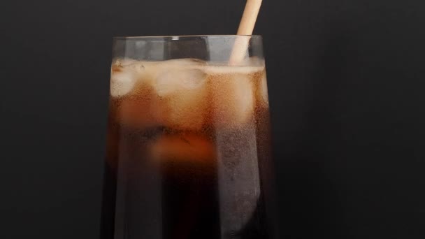 Glass Cola Ice Black Background Close — Stockvideo