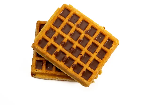 Beyaz Arka Planda Izole Edilmiş Çikolatalı Waffle Çikolatalı Waffle Yakın — Stok fotoğraf