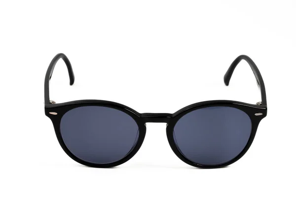 Stylish Sunglasses Sunglasses Dark Frame White Background Close — Fotografia de Stock