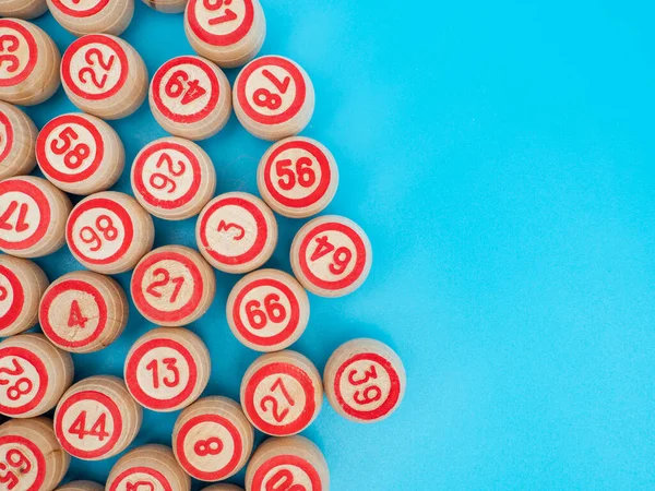 Bingo Jogo Tabuleiro Barris Madeira Com Números Loteria Jogando Cartas — Fotografia de Stock