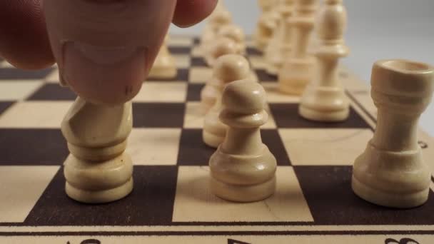 Träschack Vit Bakgrund Brädspel Schack Närbild — Stockvideo