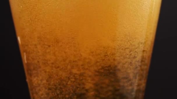 Cerveja Despeja Copo Fundo Preto Fecho Cerveja — Vídeo de Stock