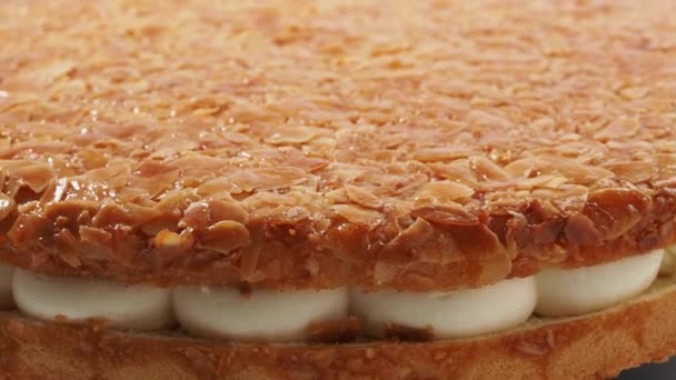 Gâteau Piquant Abeille Gâteau Léger Avec Garniture Crème Aux Amandes — Video