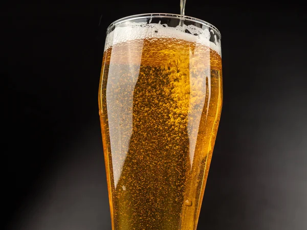 stock image A glass of cold beer on a dark background. Glass of beer close-up.