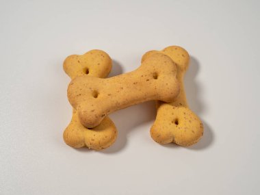 Beyaz arka planda köpek bisküvileri. Köpek maması..