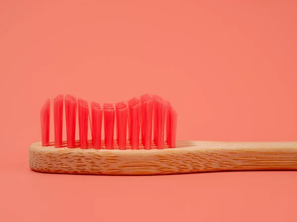 Bamboo Toothbrush Wooden Toothbrush Pink Background Toothbrush Close — Stock Photo, Image