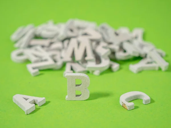 Wooden Letters Green Background Wooden Letters Abc Concept School Learning — Stock Photo, Image