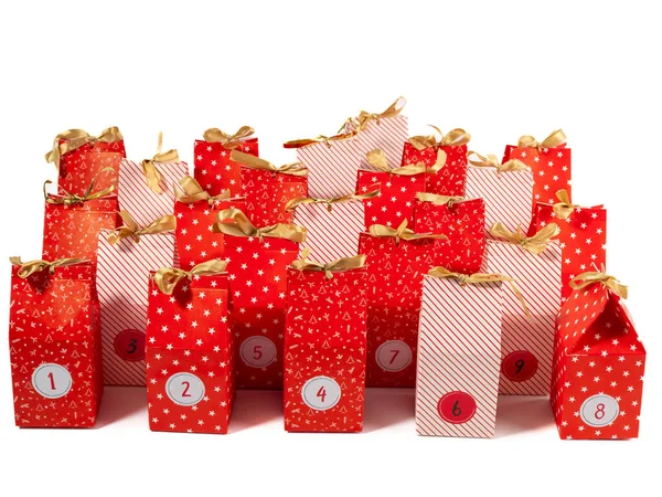 Festive Christmas Calendar Holiday Gift Bags Holiday Concept — Stock Photo, Image