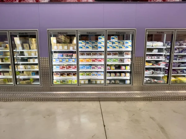 Berlin Germany July 2023 Large Ice Cream Fridges Supermarket Frozen — Stock Photo, Image