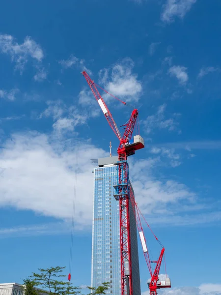 Żuraw Wieżowy Placu Budowy Budowa Nowych Budynków — Zdjęcie stockowe