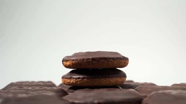 Galletas Giratorias Con Chocolate Negro Mermelada Naranja Galletas Sobre Fondo — Vídeos de Stock