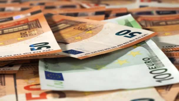 Detailní Záběr Eurobankovek Koncept Spořitelen Bankovnictví Placení Daní Peněžní Oběh — Stock video