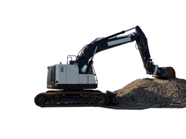 Beyaz arka planda kazıcı. İnşaat alanındaki traktör..