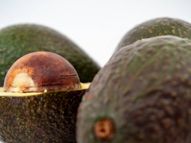 Beyaz arka planda taze avokadolar. Avokado yakın çekim.