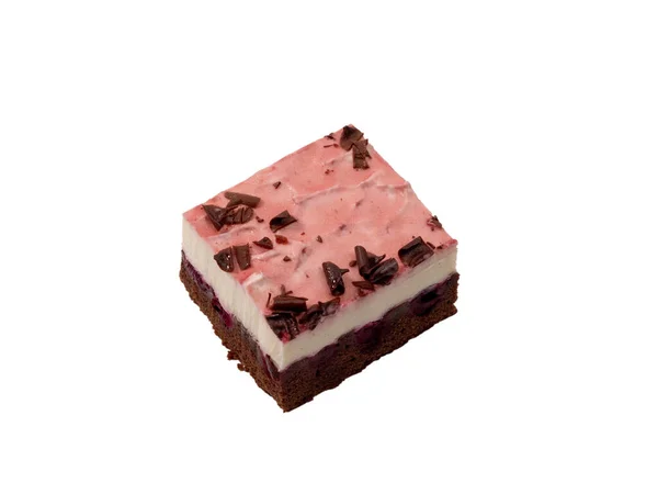 Вишневий Торт Шоколадом Білому Тлі Кремовий Торт Вишнями Шоколадом — стокове фото