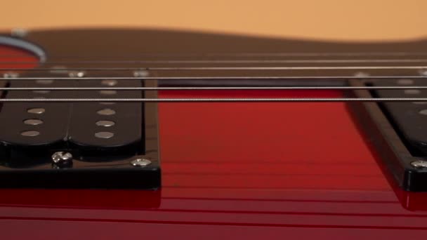 Six String Electric Guitar Camera Moves Rhythm Guitar Guitar Close — Stock Video