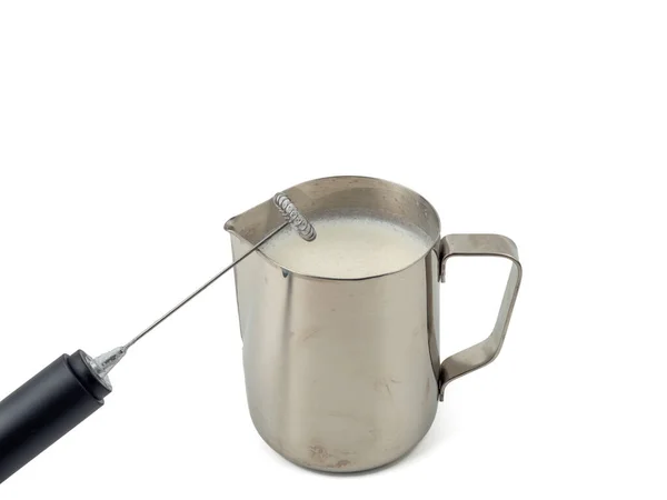 Automatic Milk Foam Maker Metal Milk Mug Electric Milk Frother — Stock Photo, Image