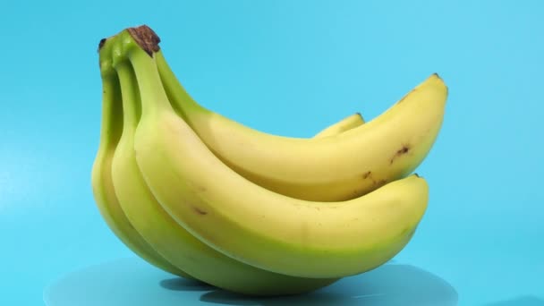 Banane Mature Ruotano Uno Sfondo Blu Banane Primo Piano Blu — Video Stock