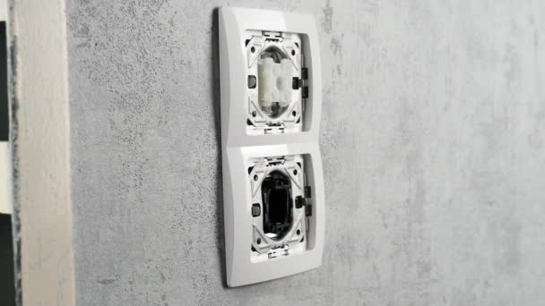 Electrician Installs Light Switch Light Switch Installation Close — Stock Video