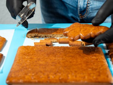 Geleneksel Noel pastası. Geleneksel Noel kurabiyesi evi için kek pişiriyoruz..