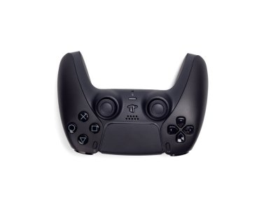 Berlin, Almanya 25 Kasım 2023. Sony Playstation 5 oyun konsolu için siyah Joystick beyaz arka planda. Berlin, Almanya 25 Kasım 2023.