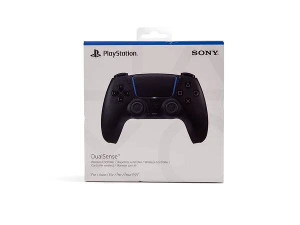 stock image Berlin, Germany November 25, 2023. Joystick for Sony Playstation 5 game console in packaging on a white background. Berlin, Germany November 25, 2023.