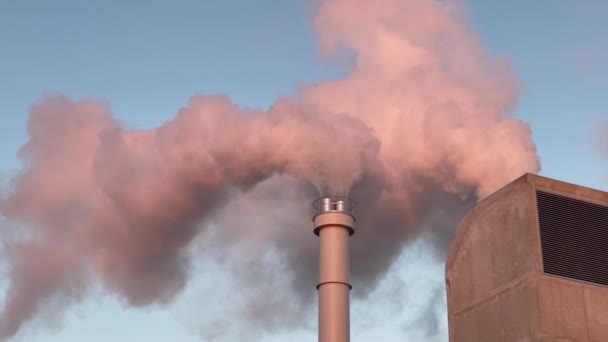 発電所からの煙 パイプからの煙が閉じる アップ エコロジーコンセプト — ストック動画
