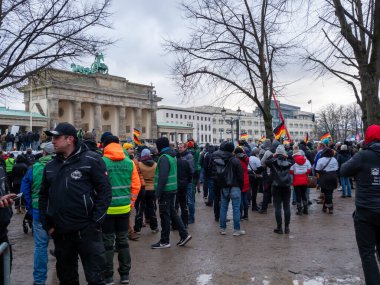 Berlin, Almanya 15 Ocak 2024 Başkentin merkezinde bir çiftçi gösterisinde. Berlin, Almanya 15 Ocak 2024