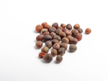 Beyaz arka planda brokoli tohumları. Brokoli tohumları kapanıyor..