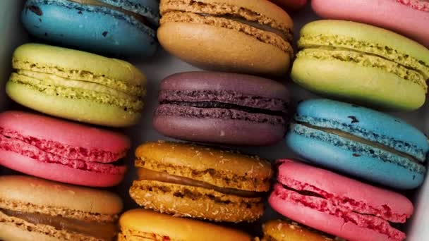Rotating Colorful French Macaroons French Macaroons Close — Stock Video