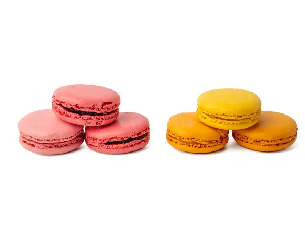 Colorful French macaroons on a white background. French macaroons close-up.