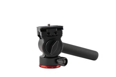 Beyaz arka planda izole edilmiş köpük kabzalı, hafif tripod başlıklı. Kesin kamera kontrolü ve istikrar için tasarlandı..