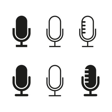 Mikrofon simgeleri ayarlandı. Ses kayıt sembolleri. Vektör podcast ekipmanı. EPS 10.