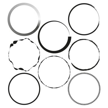 Çember Vektörlerinin Çeşitliliği Ayarlandı. Çerçeve koleksiyonu. Geometrik çizgi sınırları. EPS 10.