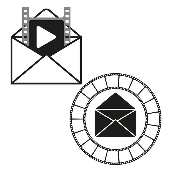 Film zarfı simgesi. Düğme mesajını oynat. Vektör sinema postası. Dekoratif çerçeve tasarımı. EPS 10.