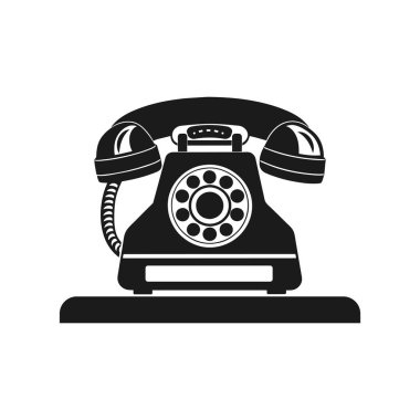 Eski model döner telefon. Siyah siluet. Klasik tasarım. Vektör simgesi. EPS 10.